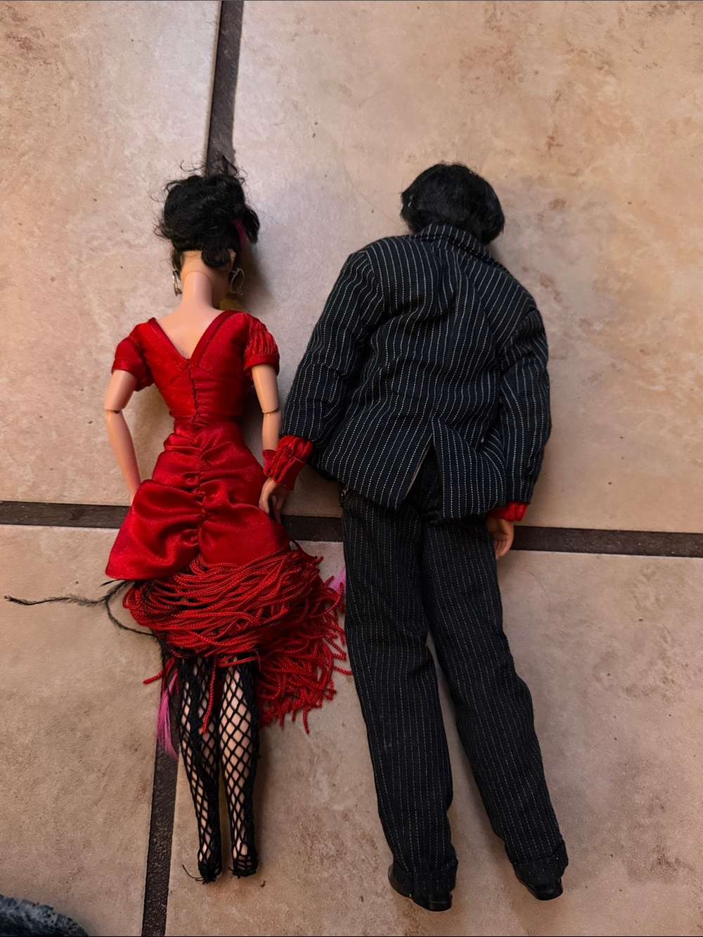 Red Fringe Flamenco Doll & Pinstripe Male Doll Duo vintage - Picture 2 of 3